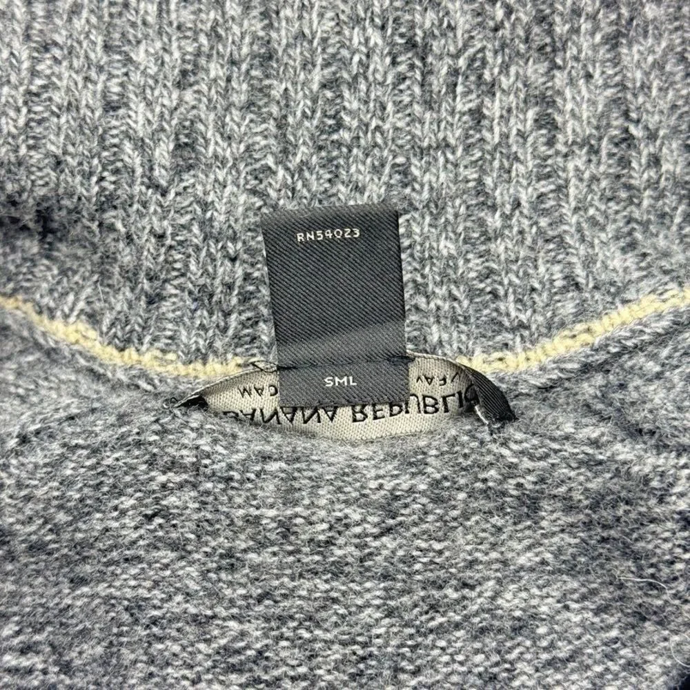Banana Republic Mens S Gray Recycled Wool Half Button Mock Neck Sweater